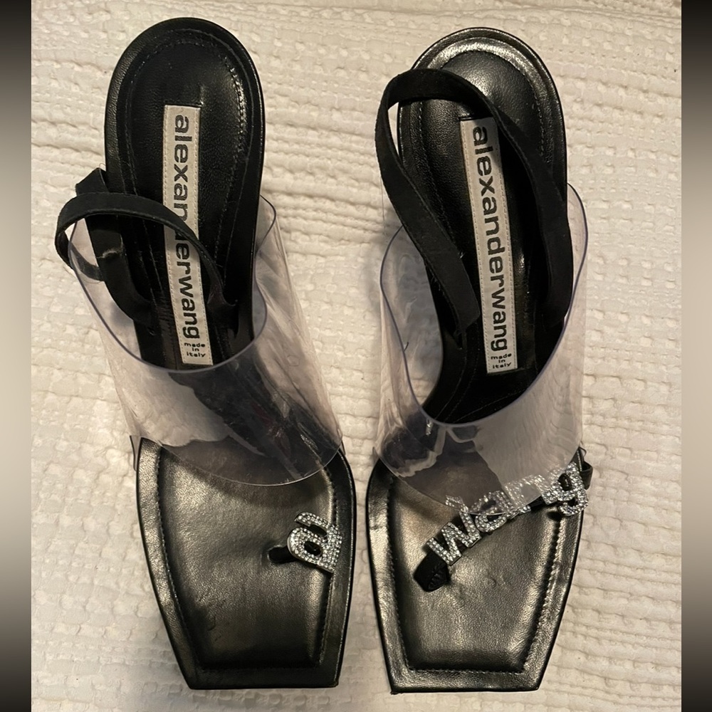 Alexander Wang Kaia Clear Crystal Logo Sandal